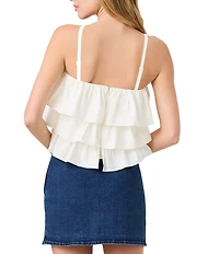 French Connection Aimee Cotton Square Neck Sleeveless Layered Ruffle Top