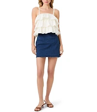 French Connection Aimee Cotton Square Neck Sleeveless Layered Ruffle Top