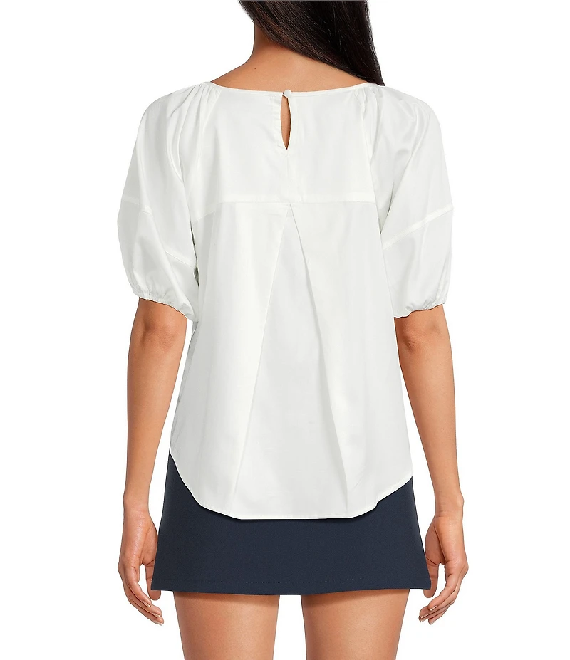 French Connection Alexis Poplin Round Neck Raglan Puff Sleeve Top