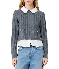 French Connection Aleyna Knit Combo Collared Long Sleeve Pullover Knit Top