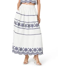 French Connection Alissa Cotton Embroidered Scalloped Coordinating A-Line Midi Skirt