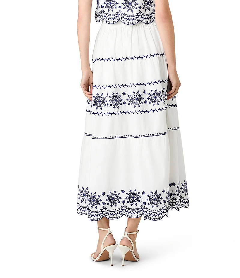 French Connection Alissa Cotton Embroidered Scalloped Coordinating A-Line Midi Skirt