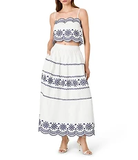 French Connection Alissa Cotton Embroidered Scalloped Coordinating A-Line Midi Skirt