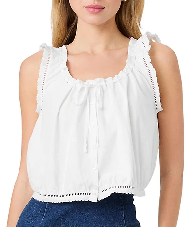 French Connection Alissa Cotton Embroidered Scattered Daisies Scoop Neck Sleeveless Top