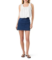 French Connection Alissa Cotton Embroidered Scattered Daisies Scoop Neck Sleeveless Top