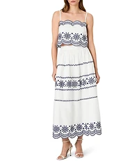 French Connection Alissa Cotton Embroidered Square Neck Sleeveless Coordinating Scalloped Cropped Top