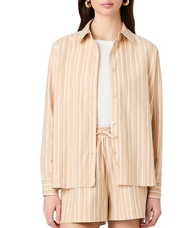 French Connection Aspen Linen Sandlot Stripe Point Collar Long Sleeve Button Front Shirt