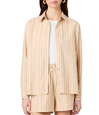 French Connection Aspen Linen Sandlot Stripe Point Collar Long Sleeve Button Front Shirt