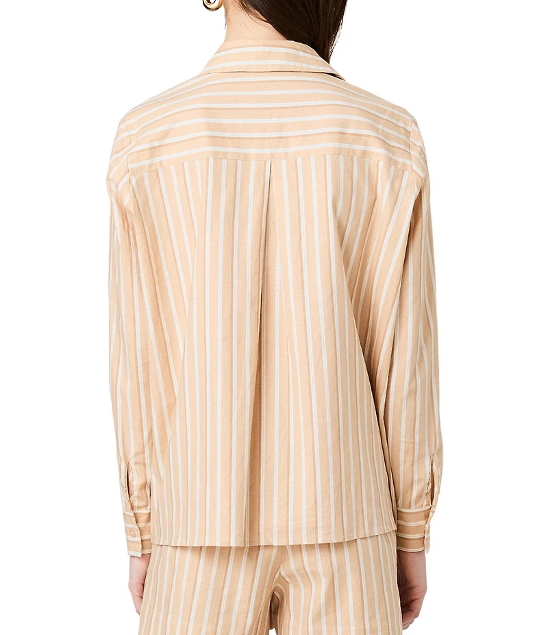 French Connection Aspen Linen Sandlot Stripe Point Collar Long Sleeve Button Front Shirt