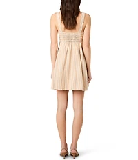 French Connection Aspen Linen Sandlot Stripe Square Neck Sleeveless Babydoll Mini Dress