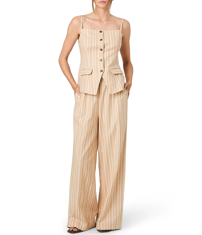 French Connection Aspen Linen Striped Drawstring Waist Wide Leg Pants