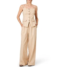 French Connection Aspen Linen Striped Drawstring Waist Wide Leg Pants