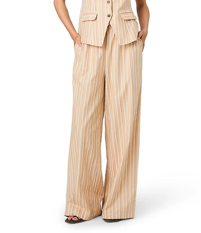 French Connection Aspen Linen Striped Drawstring Waist Wide Leg Pants