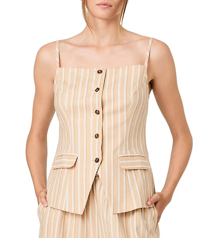 French Connection Aspen Linen Striped Square Neck Sleeveless Tailored Strappy Top