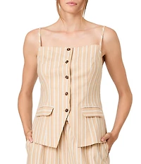 French Connection Aspen Linen Striped Square Neck Sleeveless Tailored Strappy Top