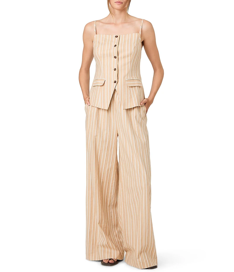 French Connection Aspen Linen Striped Square Neck Sleeveless Tailored Strappy Top
