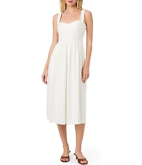 French Connection Aspen Linen Sweetheart Neck Sleeveless Midi Dress
