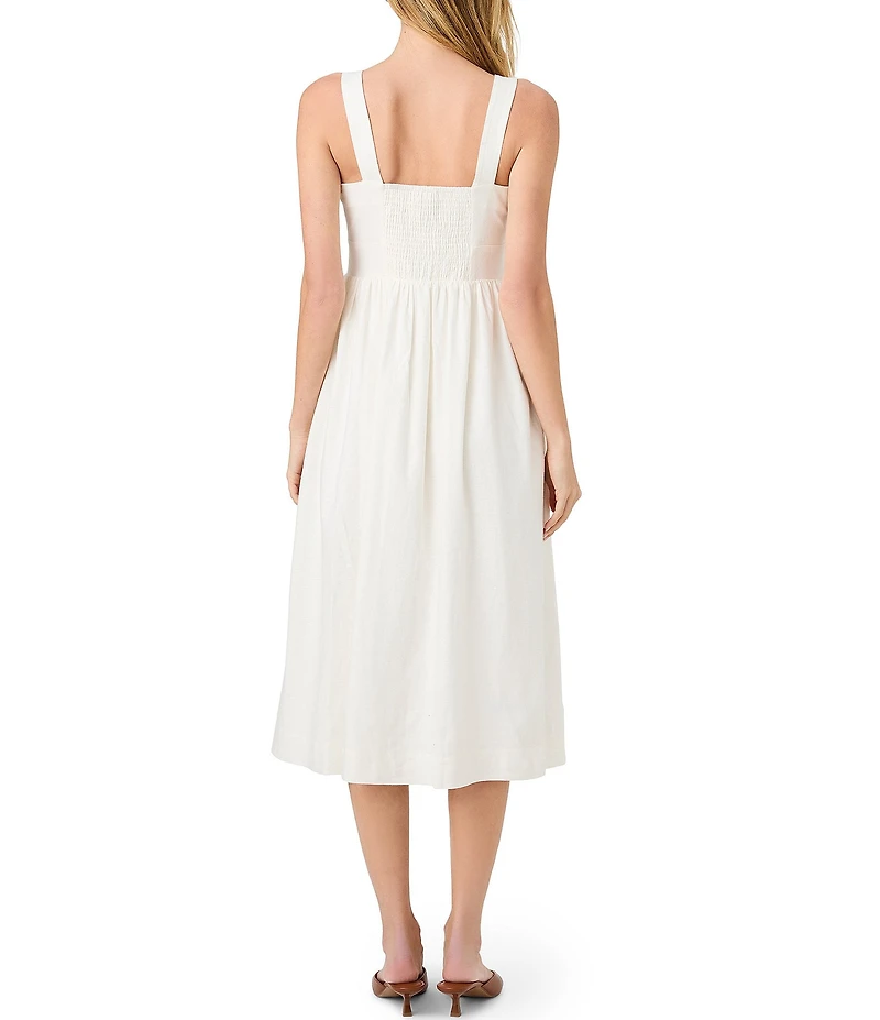 French Connection Aspen Linen Sweetheart Neck Sleeveless Midi Dress