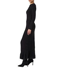French Connection Babysoft Rib Knit Crew Neck Long Sleeve Fit and Flare Maxi Dress