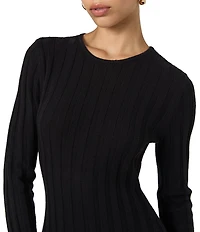 French Connection Babysoft Rib Knit Crew Neck Long Sleeve Fit and Flare Maxi Dress