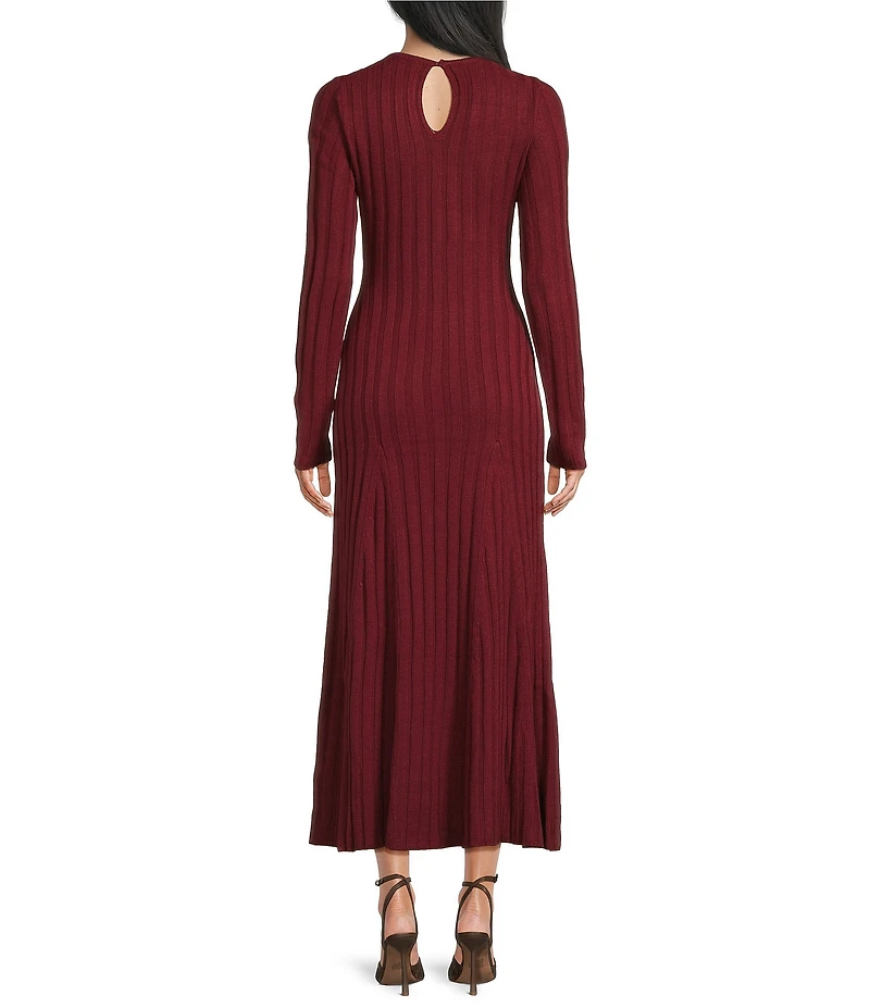 French Connection Babysoft Rib Knit Crew Neck Long Sleeve Fit and Flare Maxi Dress