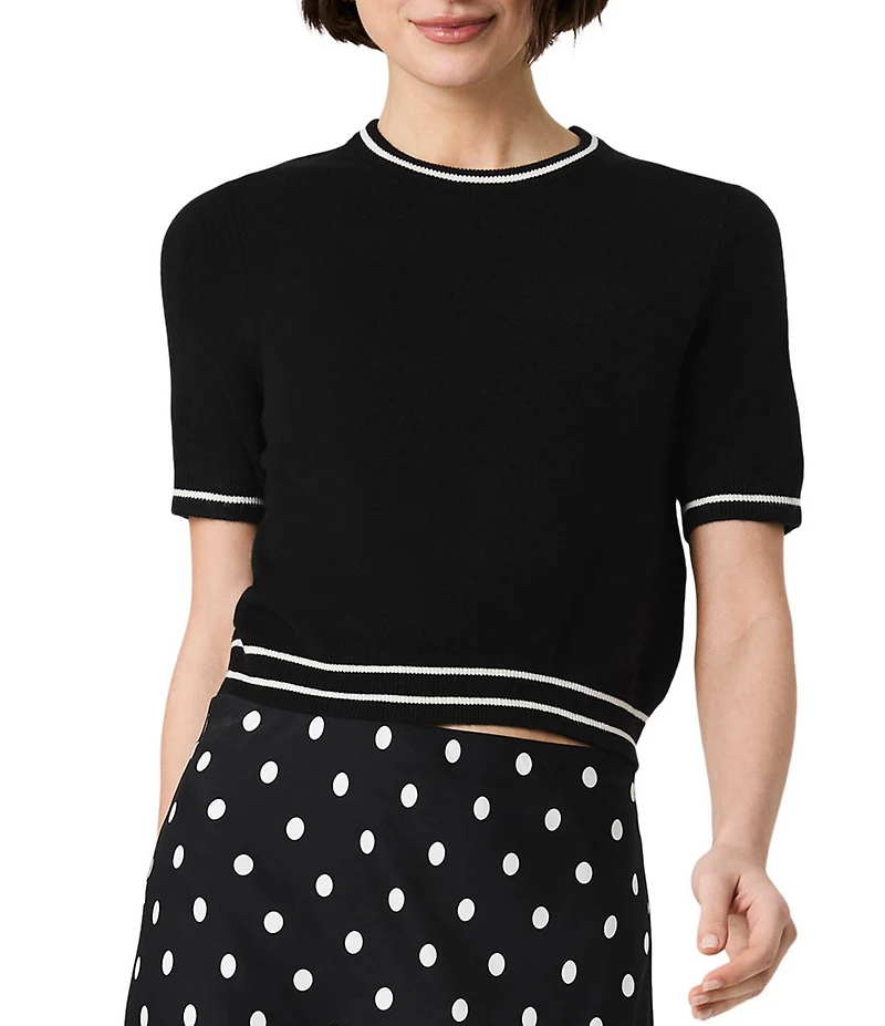 French Connection Babysoft Round Neck Short Sleeve Rib Stripe Top