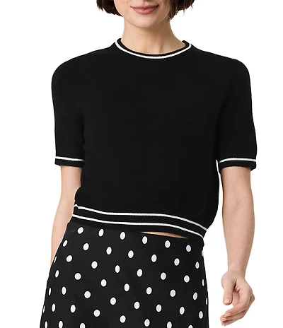 French Connection Babysoft Round Neck Short Sleeve Rib Stripe Top