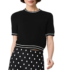 French Connection Babysoft Round Neck Short Sleeve Rib Stripe Top