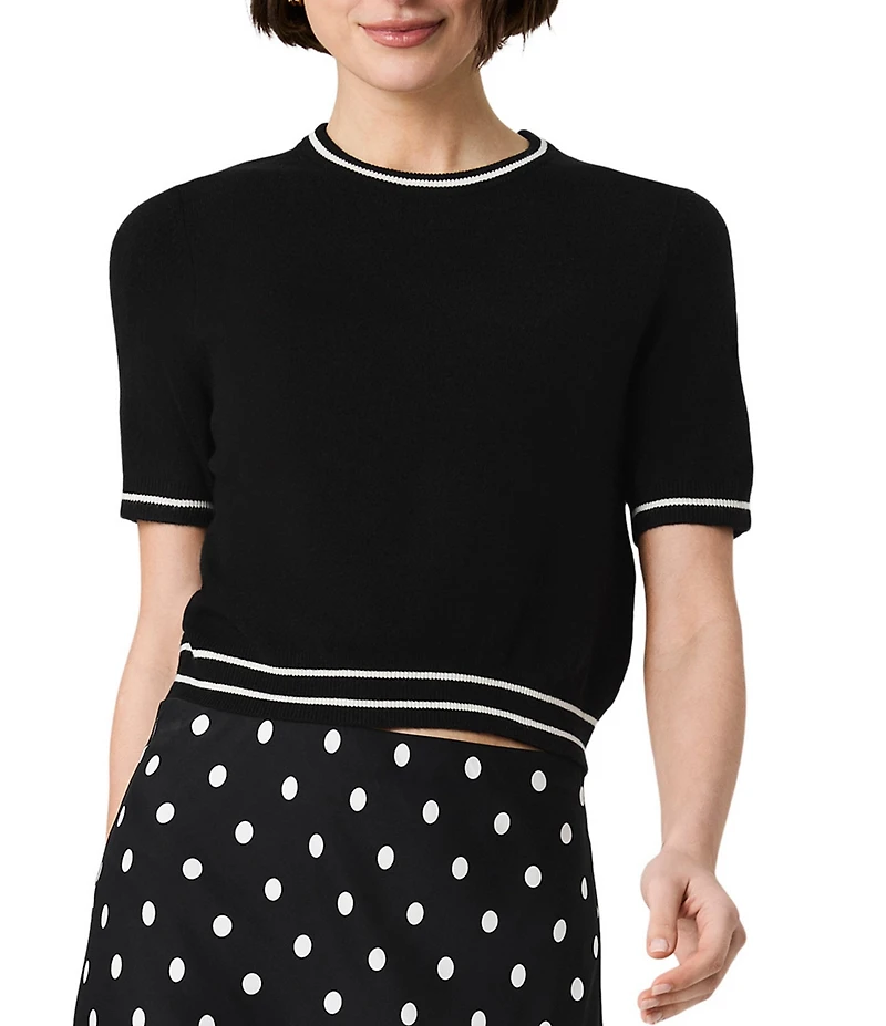 French Connection Babysoft Round Neck Short Sleeve Rib Stripe Top