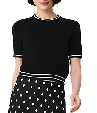 French Connection Babysoft Round Neck Short Sleeve Rib Stripe Top