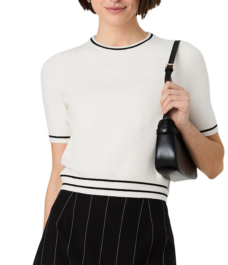 French Connection Babysoft Round Neck Short Sleeve Rib Stripe Top