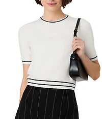 French Connection Babysoft Round Neck Short Sleeve Rib Stripe Top