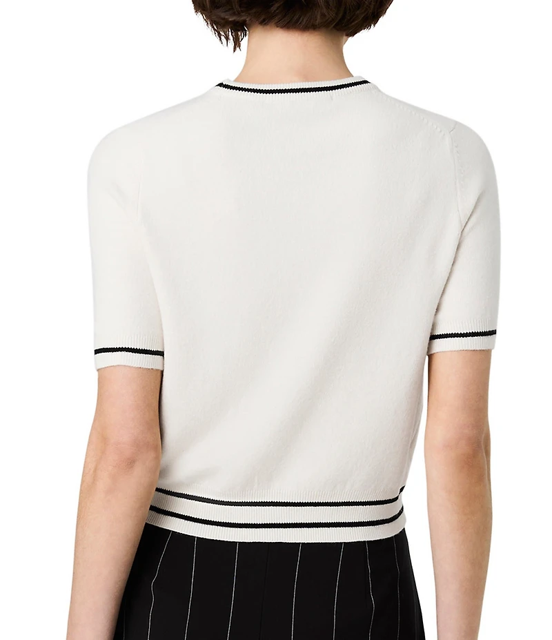 French Connection Babysoft Round Neck Short Sleeve Rib Stripe Top
