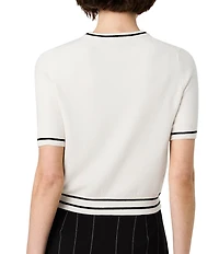 French Connection Babysoft Round Neck Short Sleeve Rib Stripe Top