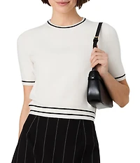 French Connection Babysoft Round Neck Short Sleeve Rib Stripe Top