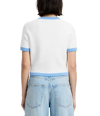 French Connection Bennet Rib Knit Round Neck Short Sleeve Button Front Top