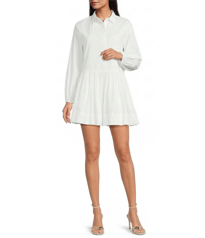 French Connection Cambria Collared Long Sleeve Cotton Mini Shirt Dress