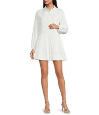 French Connection Cambria Collared Long Sleeve Cotton Mini Shirt Dress