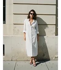 French Connection Cambria Cotton Collared Long Sleeve Midi Shirt Dress