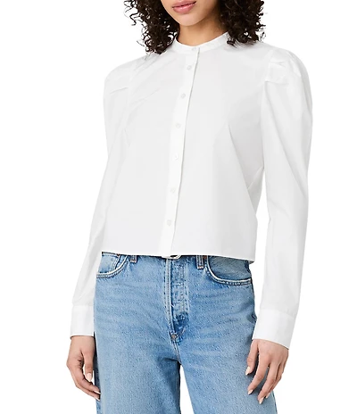 French Connection Cambria Cotton Round Neck Long Puff Sleeve Button Down Shirt