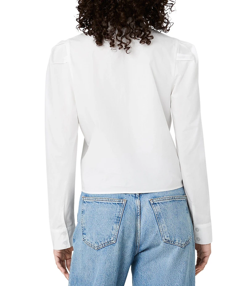 French Connection Cambria Cotton Round Neck Long Puff Sleeve Button Down Shirt