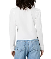 French Connection Cambria Cotton Round Neck Long Puff Sleeve Button Down Shirt