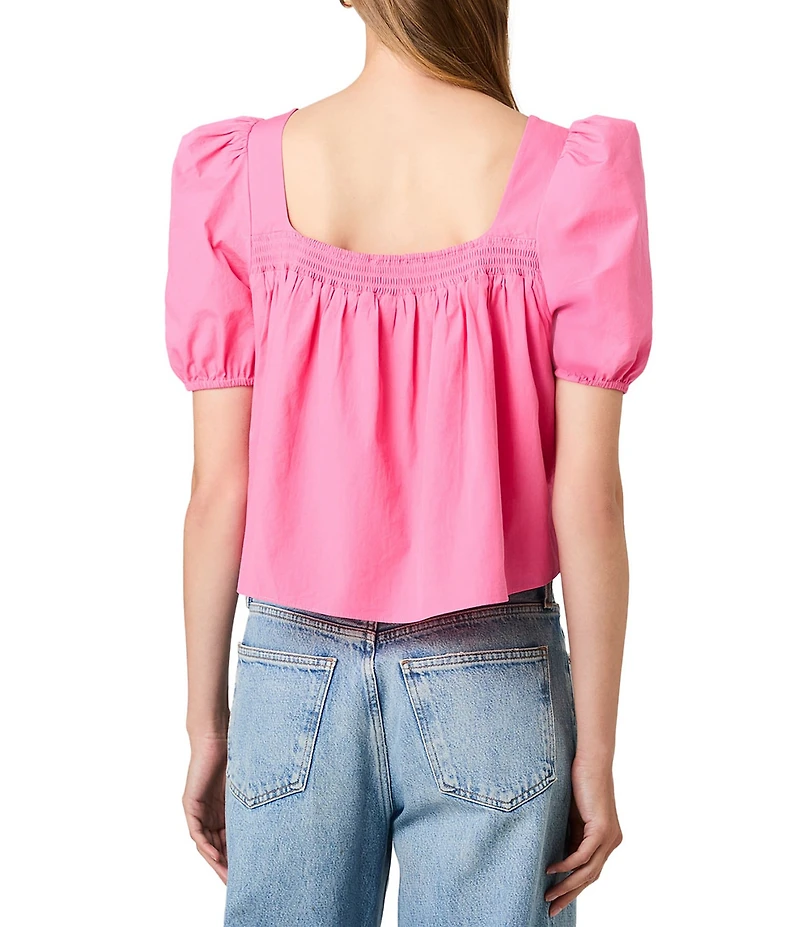 French Connection Cambria Cotton Smocked Square Neck Short Puff Sleeve Top