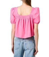 French Connection Cambria Cotton Smocked Square Neck Short Puff Sleeve Top