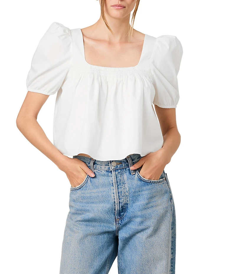 French Connection Cambria Cotton Smocked Square Neck Short Puff Sleeve Top