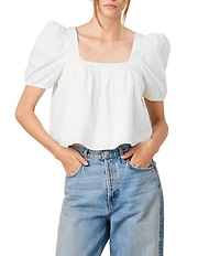 French Connection Cambria Cotton Smocked Square Neck Short Puff Sleeve Top