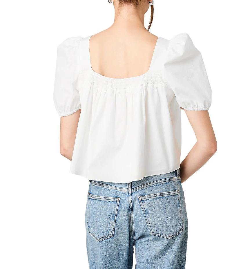 French Connection Cambria Cotton Smocked Square Neck Short Puff Sleeve Top