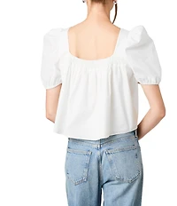 French Connection Cambria Cotton Smocked Square Neck Short Puff Sleeve Top