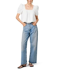 French Connection Cambria Cotton Smocked Square Neck Short Puff Sleeve Top