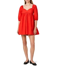 French Connection Cambria Cotton Sweetheart Neck Puff Sleeve Mini Dress